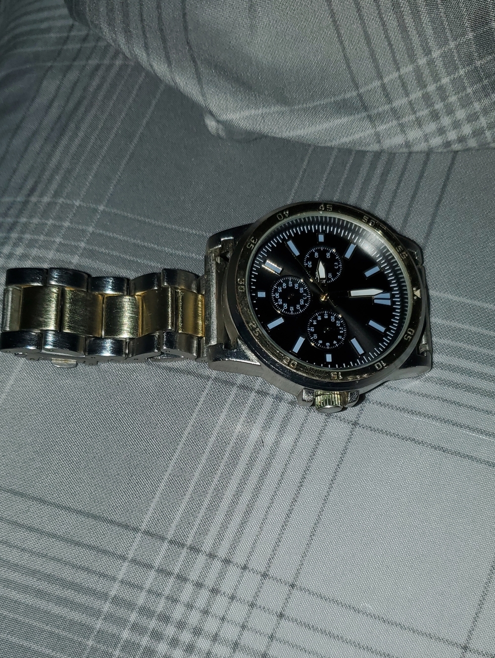 Men's Two-Tone Stainless Steel Chronograph Watch - Black Dial